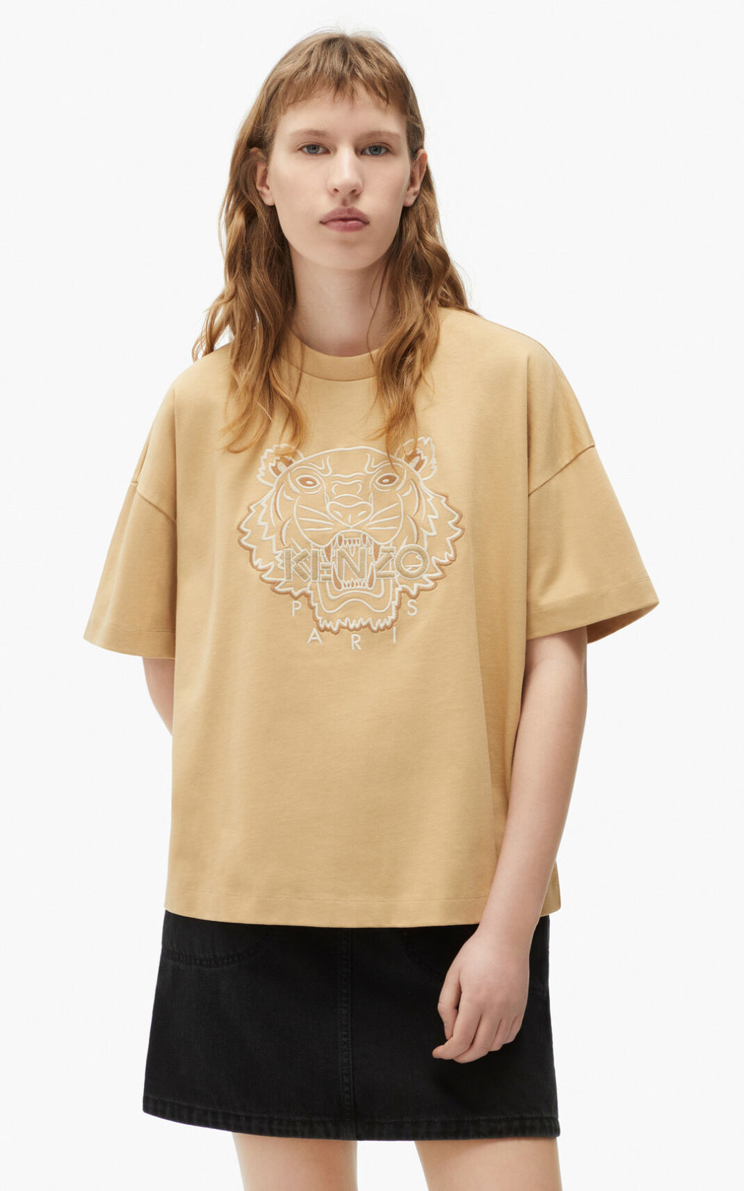 T Shirt Kenzo Femme Tiger boxy Beige Foncé CADRV-6387